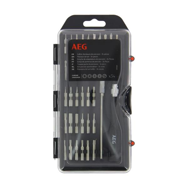 AEG coffret de vissage 34 embouts : 7 plats-6 crusiformes-8 allen-9 étoiles