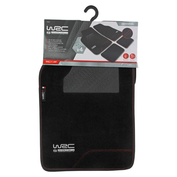 WRC 4 tapis de sol universels en moquette velour noir et surpiqûre rouge