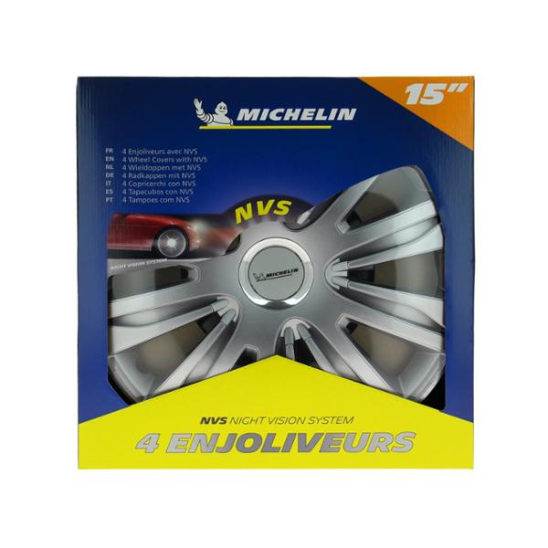 MICHELIN lot de 4 enjoliveurs gris métallisés tout type de roue 15 pouces NVS 42