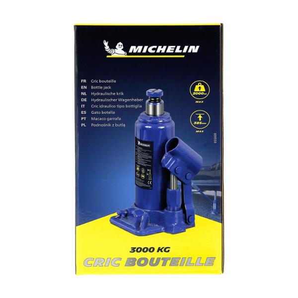 MICHELIN 009559 Cric hydraulique bouteille 3T - Levage 195-385mm - Tige filetée réglable - Poignée confort - Compact et robuste pour voitures, SUV, 4x4