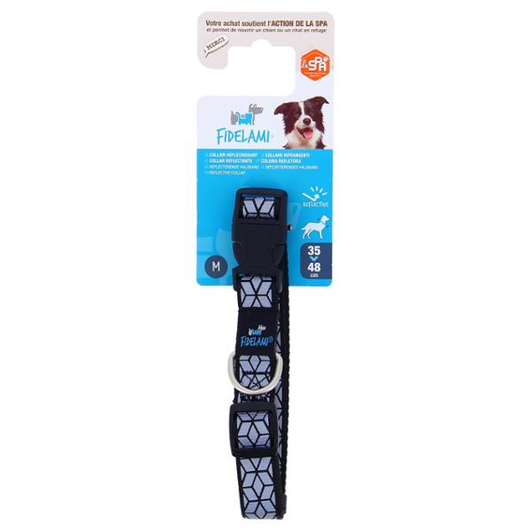 FIDELAMI Collier Réfléchissant Chien, Motif géométrique, Noir, M 35 à 48 cm