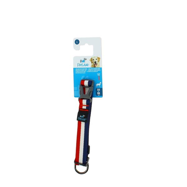 FIDELAMI Collier pour Chien Bleu Blanc Rouge, Léger, L 33 < 55 cm