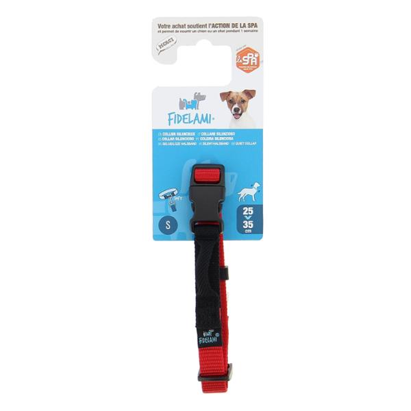 FIDELAMI Collier pour Chien, Boucle Textile Silencieuse, Rouge, S 25 à 35 cm