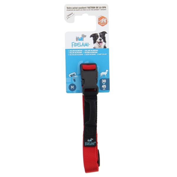 FIDELAMI Collier pour Chien, Boucle Textile Silencieuse, Rouge, M 30 à 45 cm