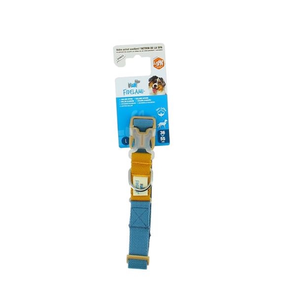 FIDELAMI Collier Chien en Coton, Confort Respirant, Bicolore Jaune Bleu L
