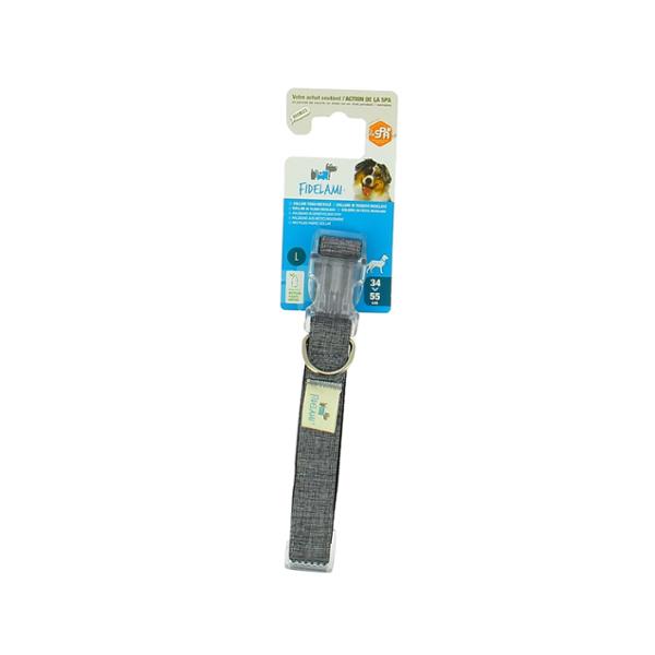 FIDELAMI Collier pour Chien, en Tissus Recyclé, Gris Chiné, L : 34 à 55 cm