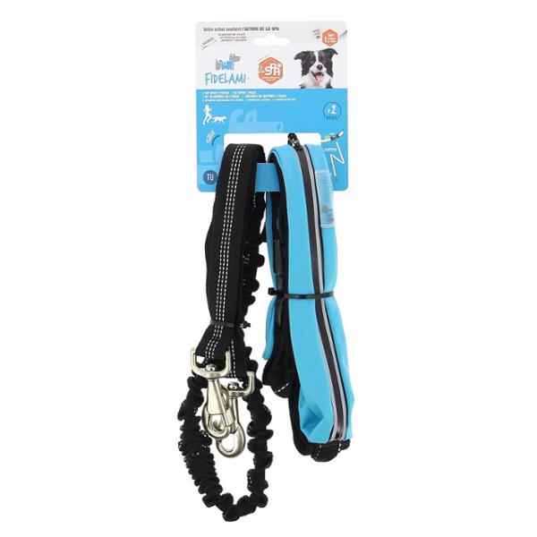 FIDELAMI Laisse de sport : ceinture mains libre et laisse anti chocs, 2 poches