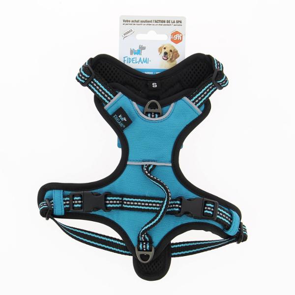 FIDELAMI Harnais Chien, 3 accroches : sport, promenade, éducation, Bleu Taille S