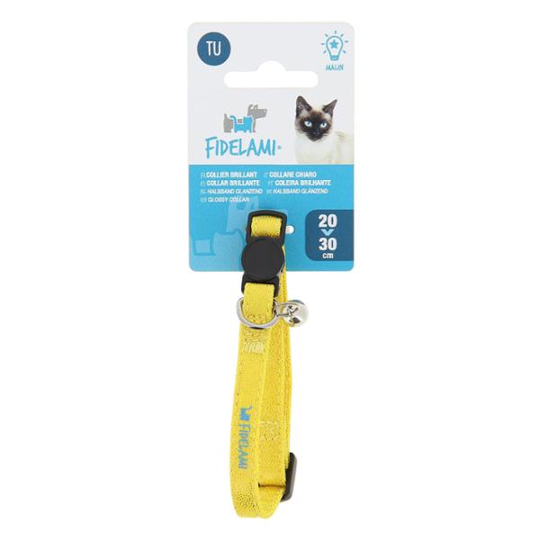 FIDELAMI Collier Chat, Anti-Etranglement, à Clochette, Jaune brillant, 20 à 30cm
