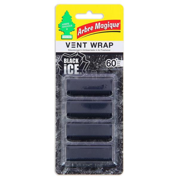 "Toute l'expertise de la marque Arbre Magique, spécialiste du désodorisant automobile, désormais disponible dans un nouveau format ""WRAP"" innovant !

Le Vent Wrap se clipe sur une ailette d'aérateur, pour une diffusion efficace du parfum, en toute discrétion.
Facile à installer, il n'obstrue pas le système de ventilation.

Set de 4 VENT WRAP, pour parfumer le véhicule jusqu'à 8 semaines.
Parfum Black Ice : un parfum viril au goût d'aventure avec une note mystérieuse.                                                                                                                                                                                                                                                                                                                                                                                                                                                                                                                                                                                                                                                                                                                                                                                                                                                                                                                                                                                                                                                                                                                                                                                                                                                                                                                                                                                                                                                                                                                                                                                                                                                                                                                                                                                                                                                                                                                                                                                                                                                                                                                                                                                                                                                                                                                                                                                                                                                                                                                                                                                                                                                                                                                                                                                                                                                                                                                                                                                                                                                                                                                                                                                                                                                                                                                                                                                                                                                                                                                                                                                                                                                                                                                                                                                                                                                                                                                                                                                                                                                                                                                                                                                                                                                                                                                                                                                                                                                                                                                                                                                                                                                                                        "