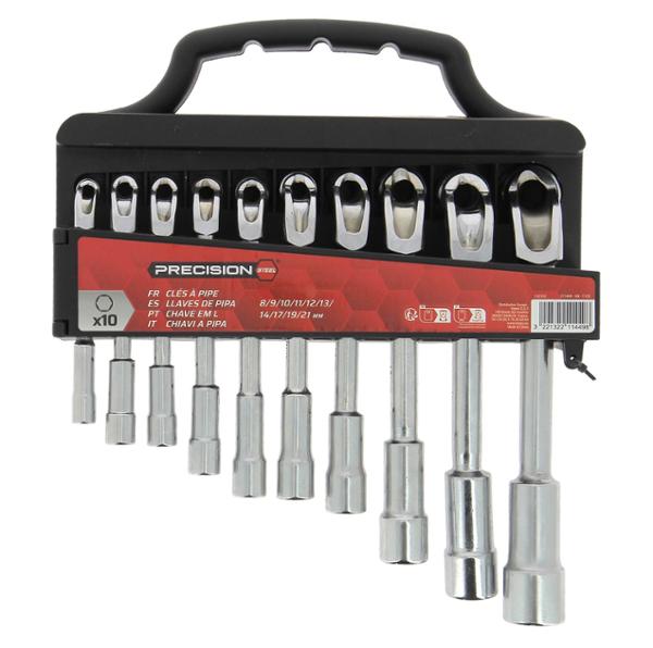 PRECISION STEEL Jeu de 10 clés à pipe débouchées de 8 à 21 mm