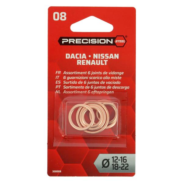 PRECI  6 joints de Vidange : Renault, Dacia, Nissan (12 mm, 16 mm, 18mm, 22mm)