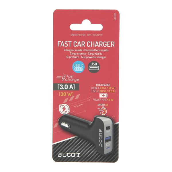 AUTO-T Prise allume cigare charge express 2 USB  12/24V QC  540309