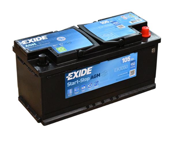 EXIDE AGM EK1050 105Ah 950A - La Batterie pour les besoins électriques les plus exigeants des véhicules Start-Stop#Les batteries AGM d'EXIDE sont dotées de la technologie révolutionnaire LifeGrid, idéale pour les voitures équipées du système Start-Stop ou de systèmes de récupération d énergie au freinage et ainsi résister aux cycles continus de charge/décharge imposés par le dispositif Stop&Start des véhicules modernes.#La gamme a été conçue pour nos clients première monte et est spécialement optimisée pour les technologies de motorisations les plus avancées arrivant sur le marché aujourd hui et dans les années à venir. Elle offre des performances inégalées et l assurance d une marque présente en première monte.#Bac des batteries issu de plastique recyclés afin de réduire l'impact environmental