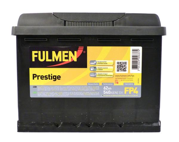FULMEN Prestige FP4  est une batterie polyvalente éprouvée, adaptée à la plupart des véhicules modernes, aux équipements standards et à des conditions de conduite normales#Equipementier premiere monte