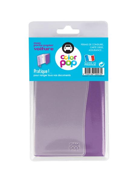 COLOR POP porte-papiers violet PVC dimensions 9,3 x 13,5 cm ouvert 26,5 x 13,5cm