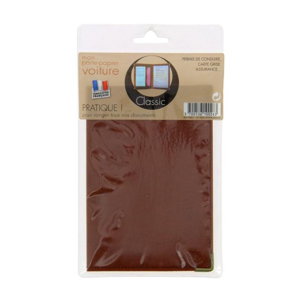 Porte-papiers classic brun coins protégés bordure métallique dorée