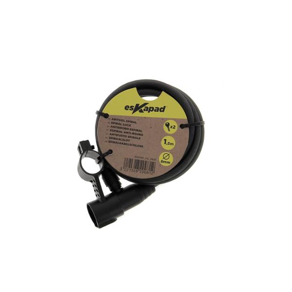 esKapad Antivol Vélo Spirale, 2 Clés 1 Support, Anti-Rayure, Diam=8mm / L=1,5m