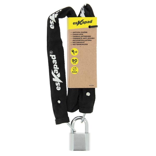esKapad Antivol Vélo, Chaine, 2 Clés, Diam=4mm / L = 90cm