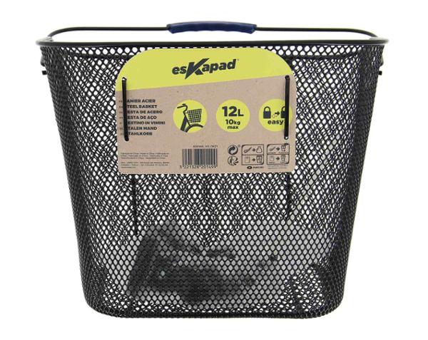 esKapad Panier Avant Vélo, Fixation Rapide, Métal noir, 12L