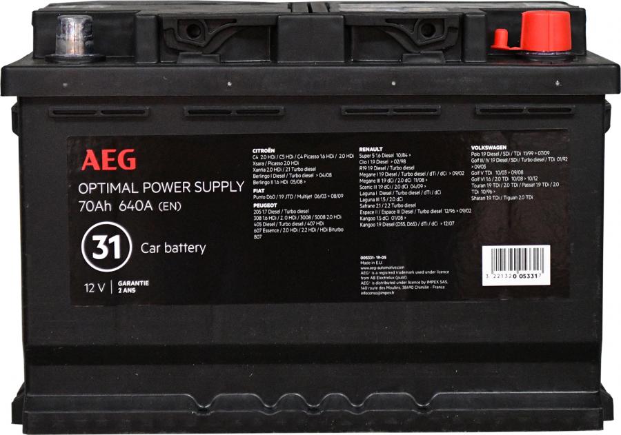 AEG batterie auto 640A 70Ah - 005331 - 3221320053317 - Impex